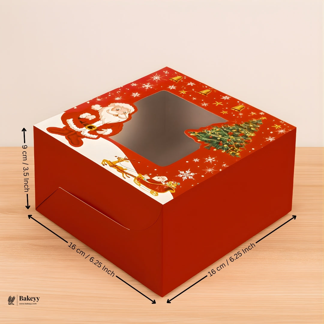 Santa Christmas Cake Box | Festive Holiday Design with Window | Pack of 10