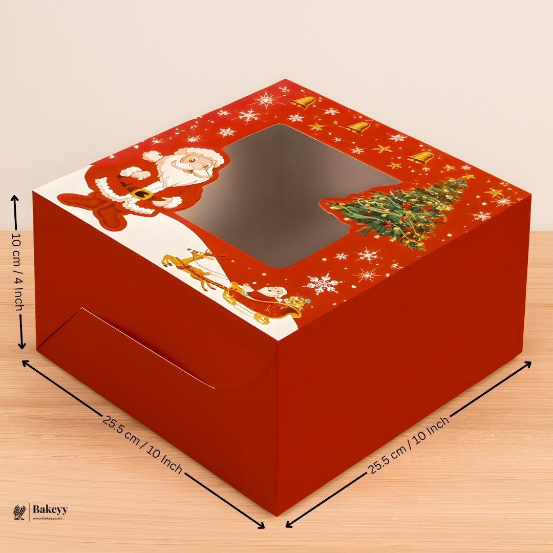 Santa Christmas Cake Box | Festive Holiday Design with Window | Pack of 10