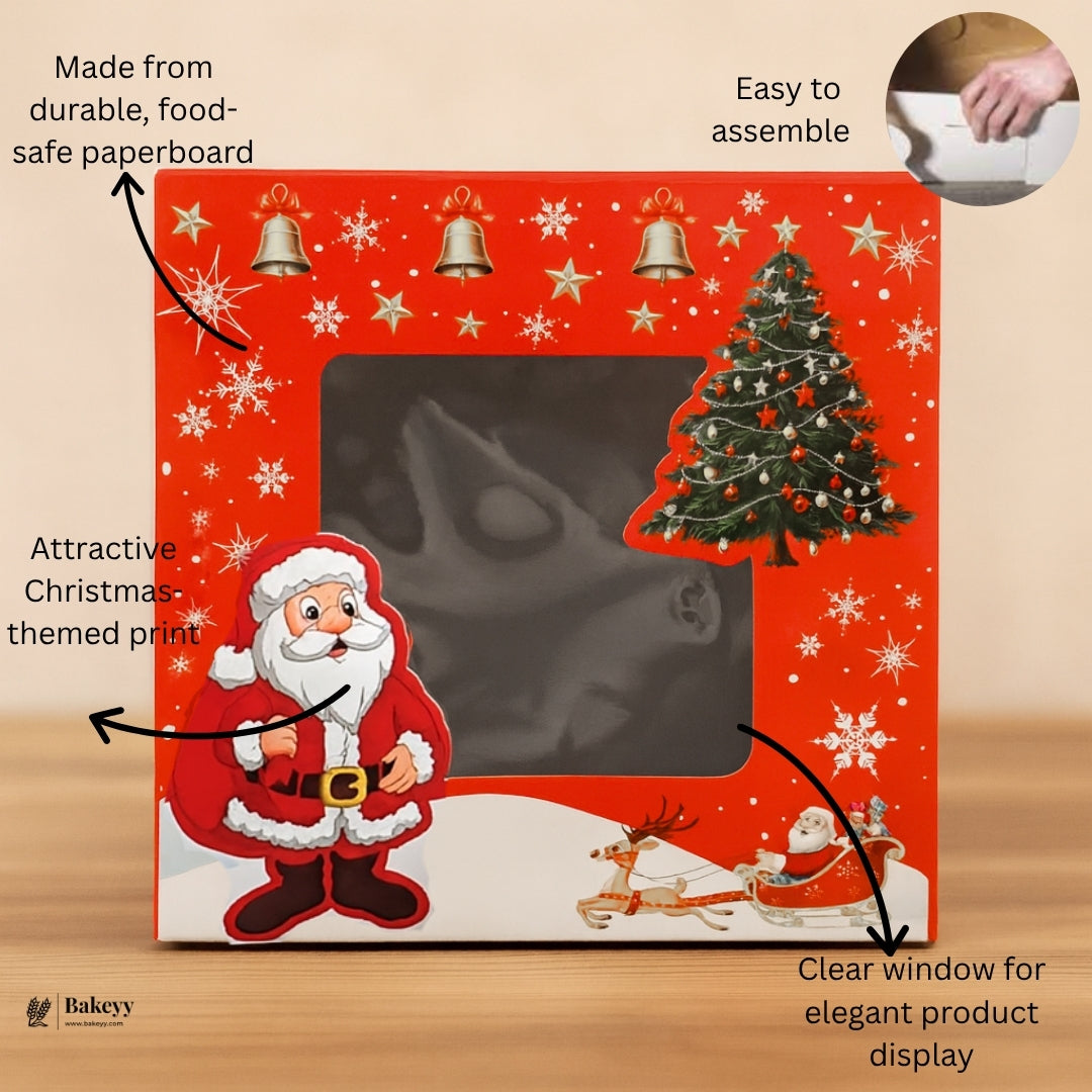 Santa Christmas Cake Box | Festive Holiday Design with Window | Pack of 10