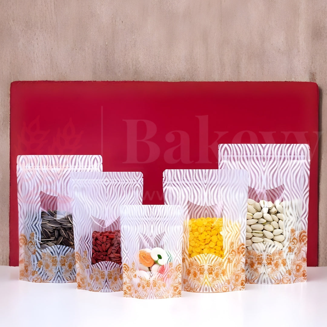 White and Brown Floral Print Ziplock | Pack of 100