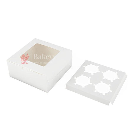 4 Cupcake Box | White Color | With Window | - Bakeyy.com - India - 4 Cupcake Box | White Color | With Window | - Pack of 10