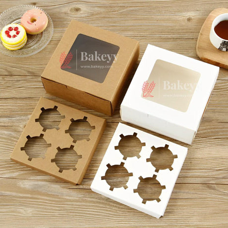 4 Cupcake Box | White Color | With Window | - Bakeyy.com - India - 4 Cupcake Box | White Color | With Window | - Pack of 10