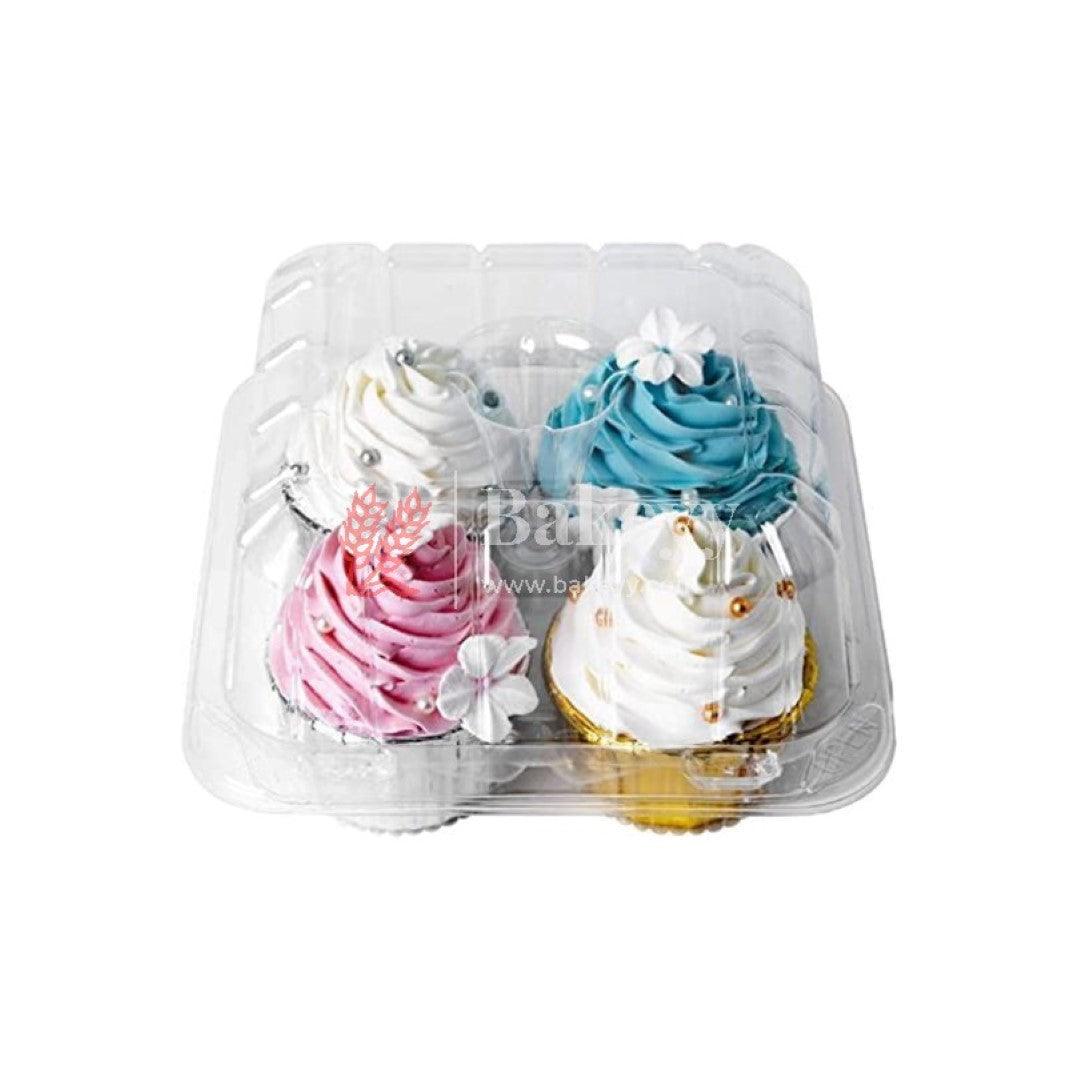 Clear Stackable 4 Cavity Cupcake Boxes | Pack of 50 - Bakeyy.com - India - Clear Stackable 4 Cavity Cupcake Boxes | Pack of 50 - Default Title