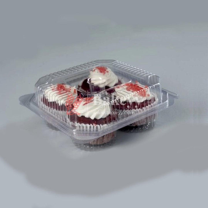 Clear Stackable 4 Cavity Cupcake Boxes | Pack of 50 - Bakeyy.com