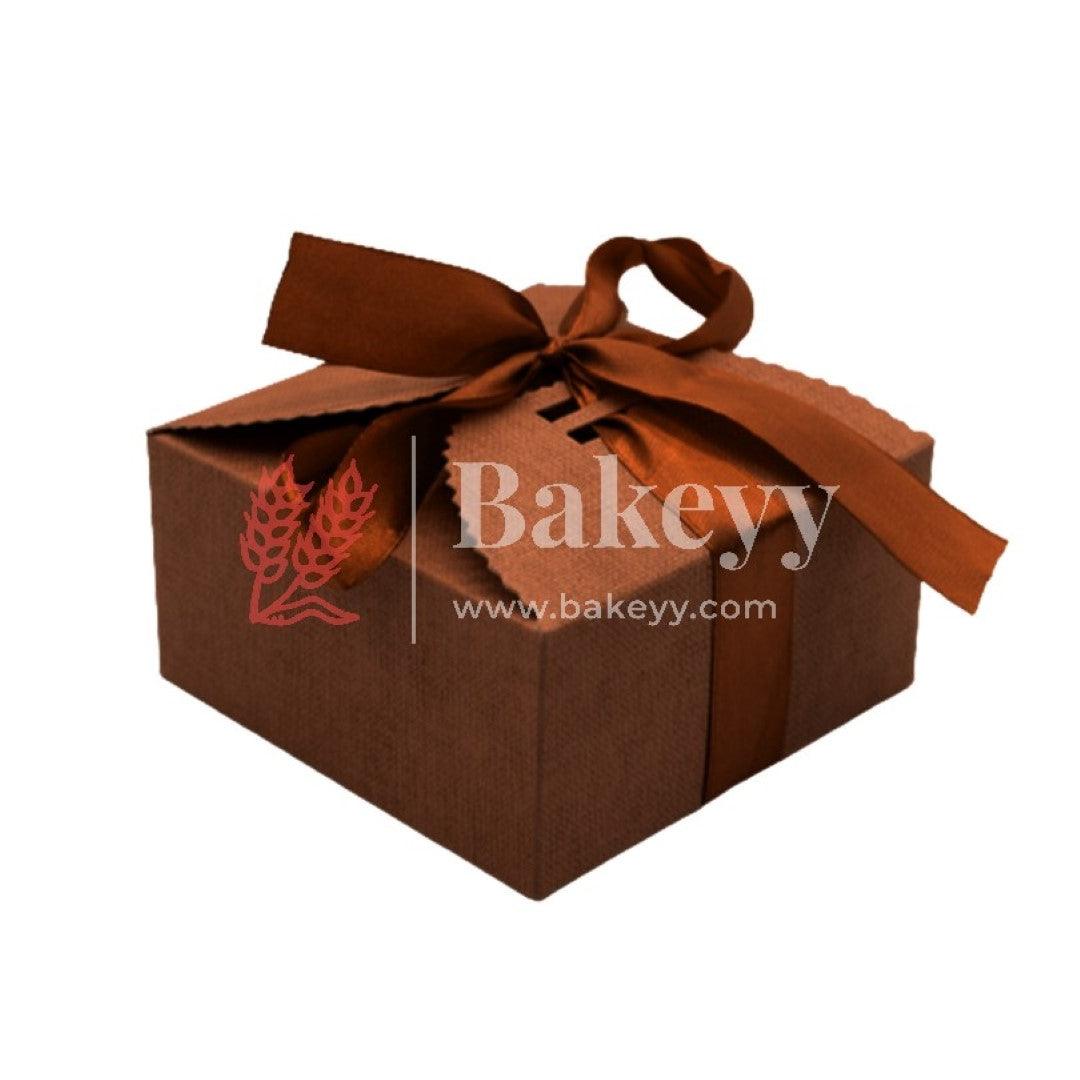 Coffee Brown Gift Box for Presents, 10 Pack Small Empty Kraft Gift Boxes with Ribbon For Packaging Candy, Cookie, Chocolate | Pack of 10 - Bakeyy.com - India - Coffee Brown Gift Box for Presents, 10 Pack Small Empty Kraft Gift Boxes with Ribbon For Packaging Candy, Cookie, Chocolate | Pack of 10 - Large (12x12x6 cm)