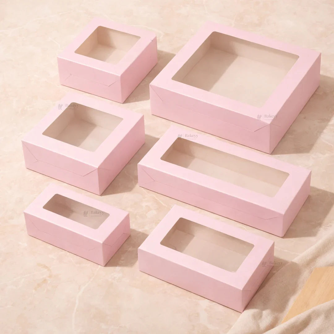 Pink Color Brownie Box | L Shape Window & Top Window | Multiple Capacities Available | Pack of 10