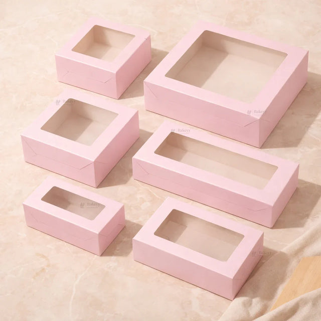 Pink Color Brownie Box | L Shape Window & Top Window | Multiple Capacities Available | Pack of 10