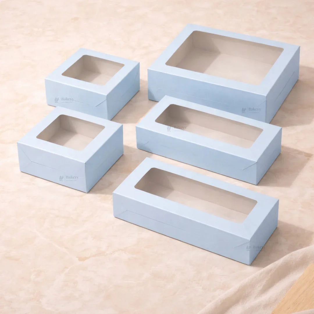 Blue Color Brownie Box | L Shape Window & Top Window | Multiple Capacities Available | Pack of 10