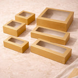 Matte Gold Color Brownie Box | L Shape Window & Top Window | Multiple Capacities Available | Pack of 10