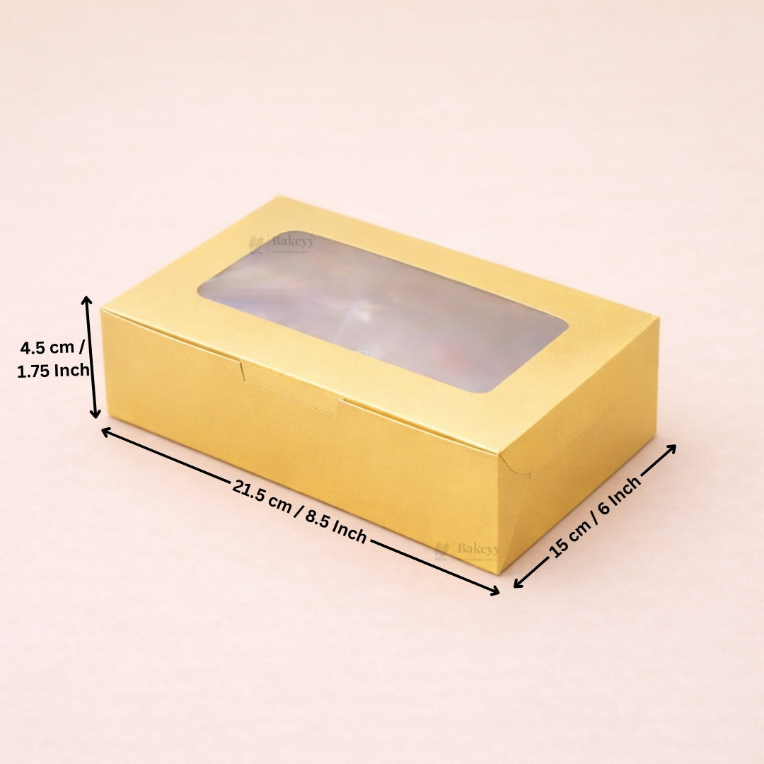 Metallic Gold Color Brownie Box | L Shape Window & Top Window | Multiple Capacities Available | Pack of 10