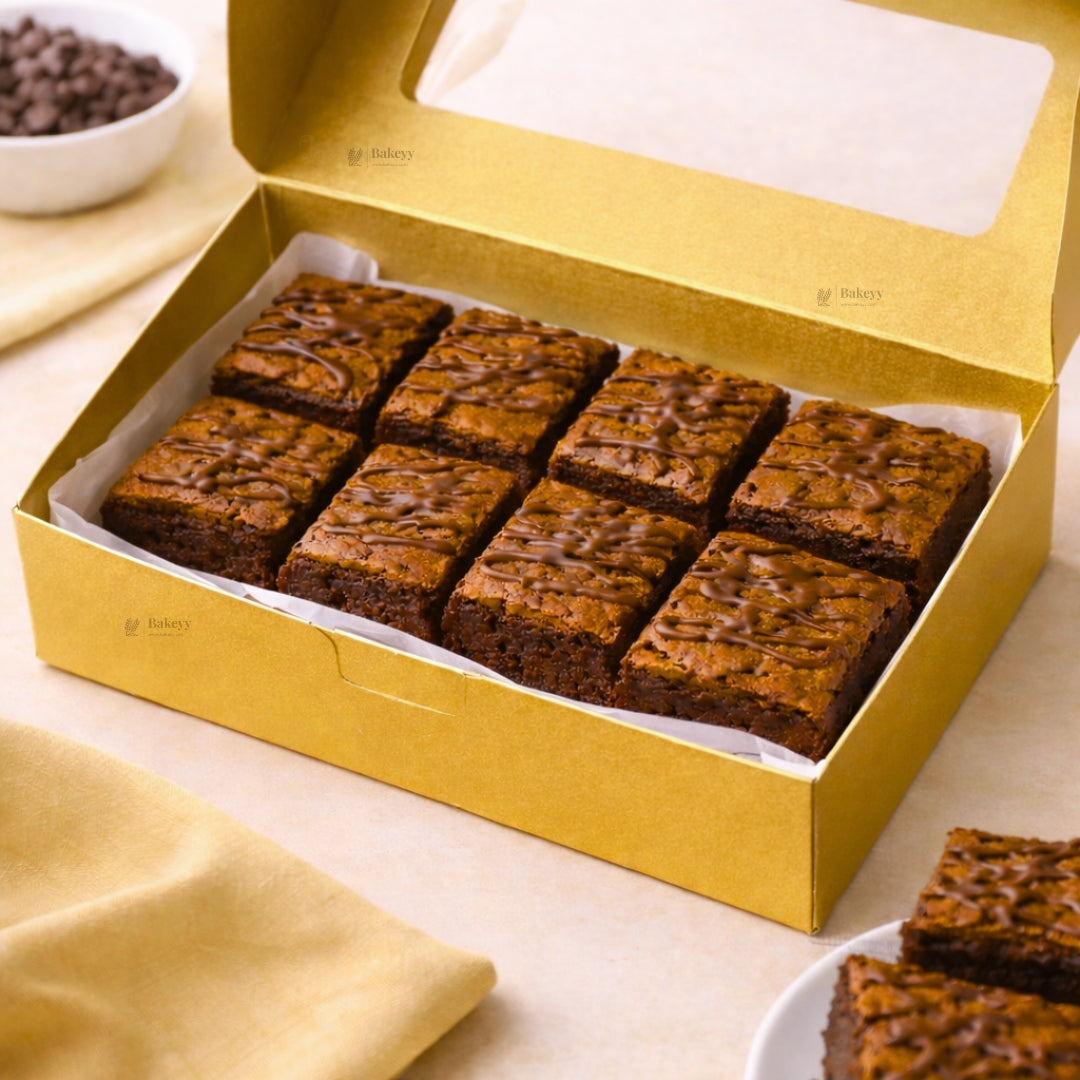 Metallic Gold Color Brownie Box | L Shape Window & Top Window | Multiple Capacities Available | Pack of 10