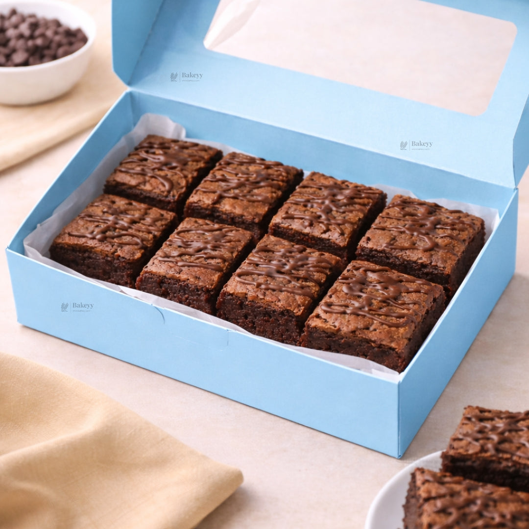 Blue Color Brownie Box | L Shape Window & Top Window | Multiple Capacities Available | Pack of 10