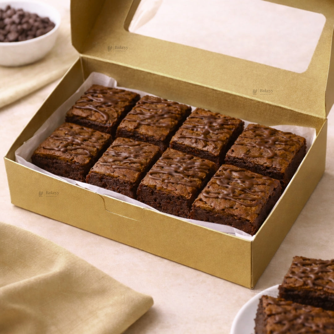 Matte Gold Color Brownie Box | L Shape Window & Top Window | Multiple Capacities Available | Pack of 10