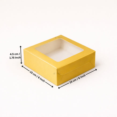 Metallic Gold Color Brownie Box | L Shape Window & Top Window | Multiple Capacities Available | Pack of 10