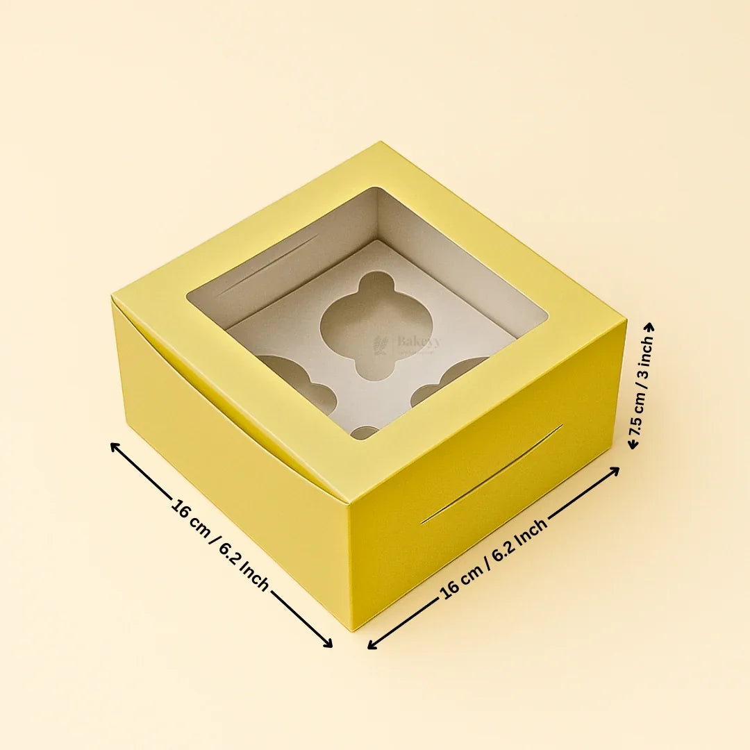 Yellow Color Cupcake Box | With Handle & Without Handle | Multiple Capacities Available | Pack of 10