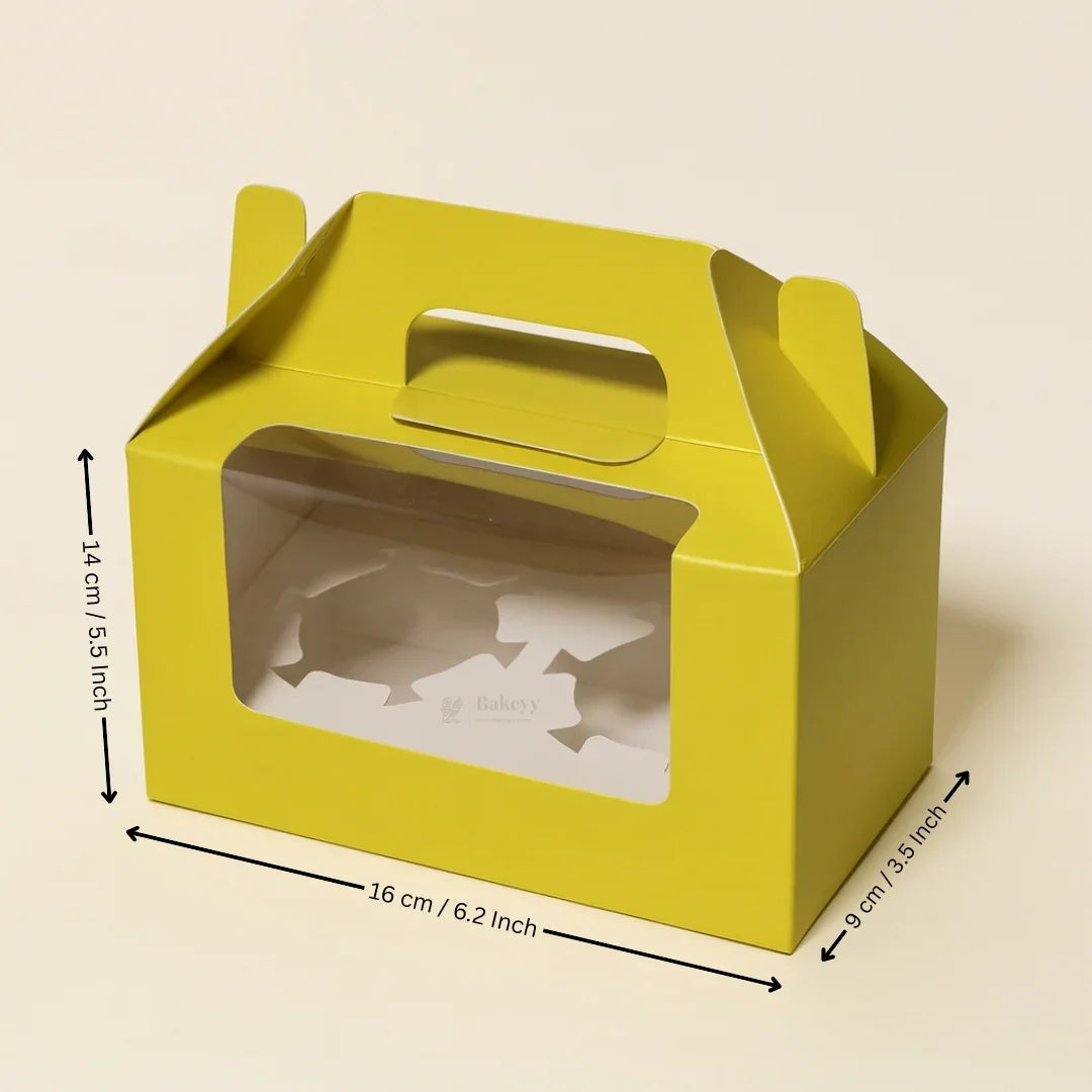 Yellow Color Cupcake Box | With Handle & Without Handle | Multiple Capacities Available | Pack of 10