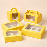 Yellow Color Cupcake Box | With Handle & Without Handle | Multiple Capacities Available | Pack of 10
