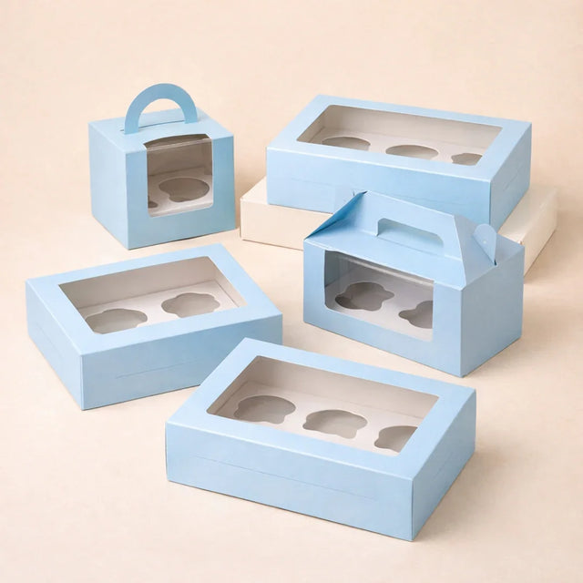 Blue Color Cupcake Box | With Handle & Without Handle | Multiple Capacities Available | Pack of 10