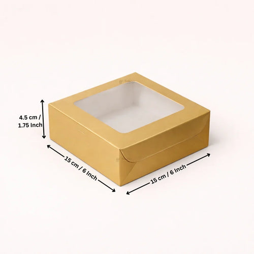 Matte Gold Color Brownie Box | L Shape Window & Top Window | Multiple Capacities Available | Pack of 10