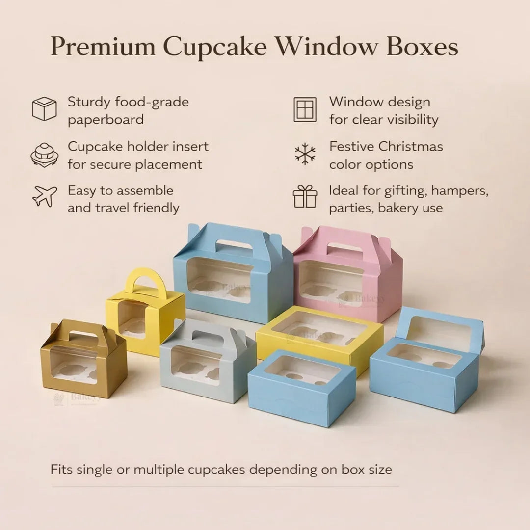 Matte Gold Color Cupcake Box | With Handle & Without Handle | Multiple Capacities Available | Pack of 10