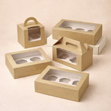 Matte Gold Color Cupcake Box | With Handle & Without Handle | Multiple Capacities Available | Pack of 10