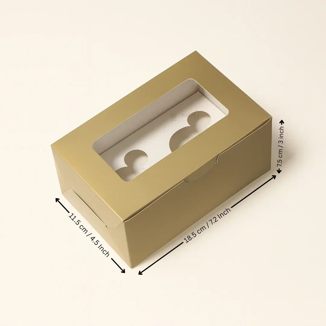 Matte Gold Color Cupcake Box | With Handle & Without Handle | Multiple Capacities Available | Pack of 10