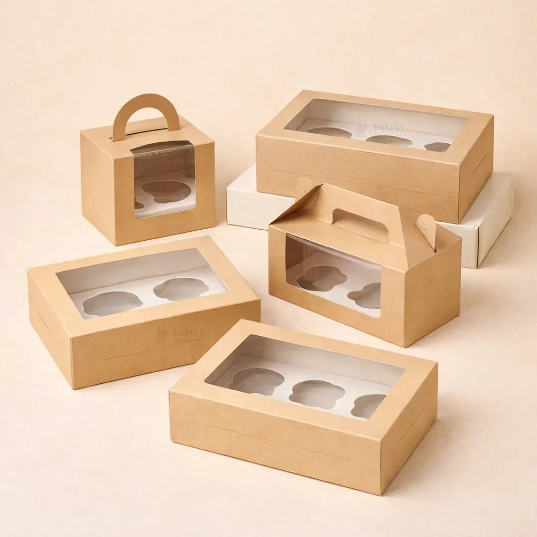 Kraft Color Cupcake Box | With Handle & Without Handle | Multiple Capacities Available | Pack of 10
