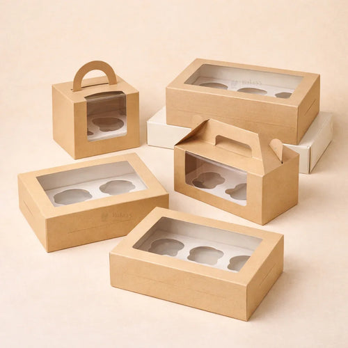 Kraft Color Cupcake Box | With Handle & Without Handle | Multiple Capacities Available | Pack of 10