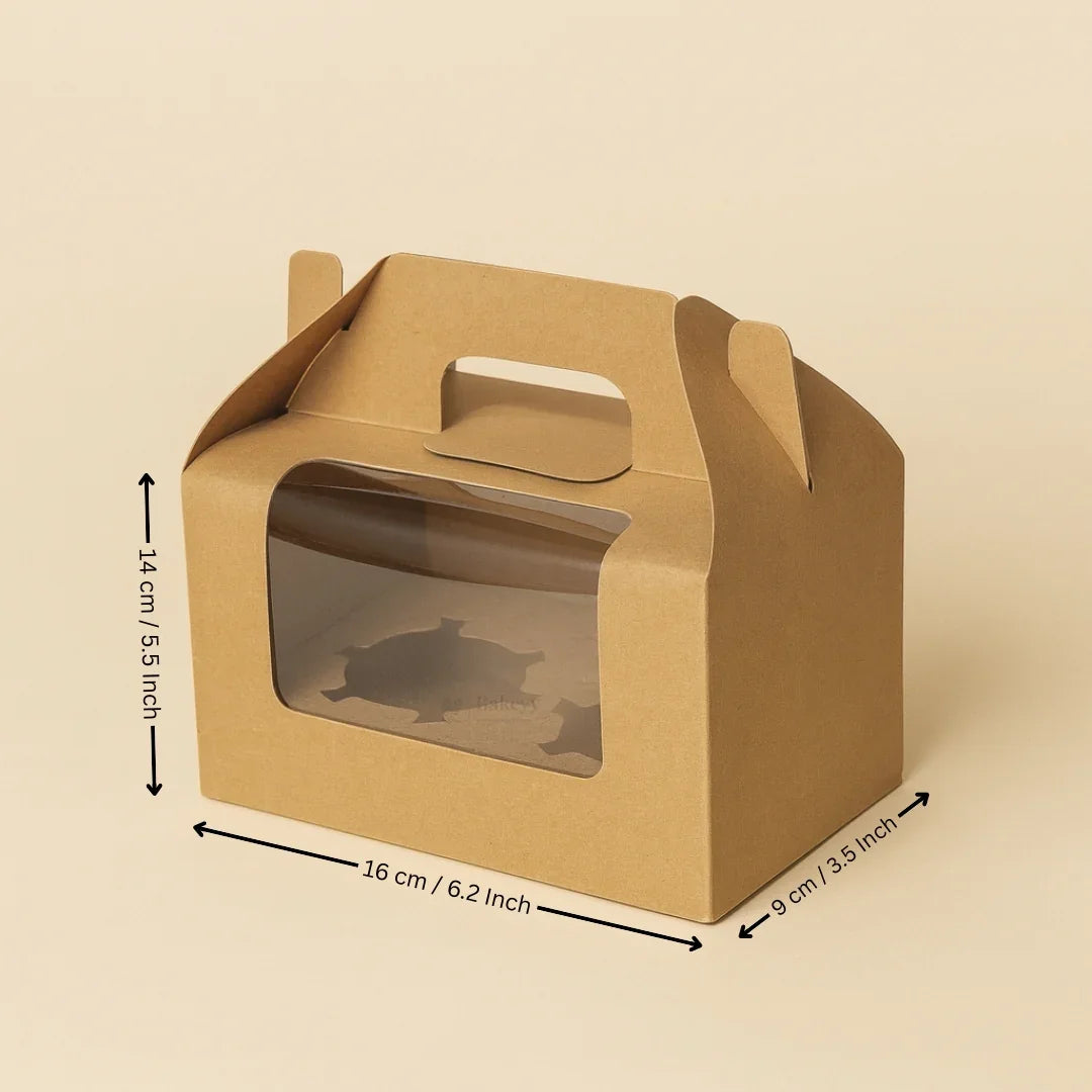 Kraft Color Cupcake Box | With Handle & Without Handle | Multiple Capacities Available | Pack of 10