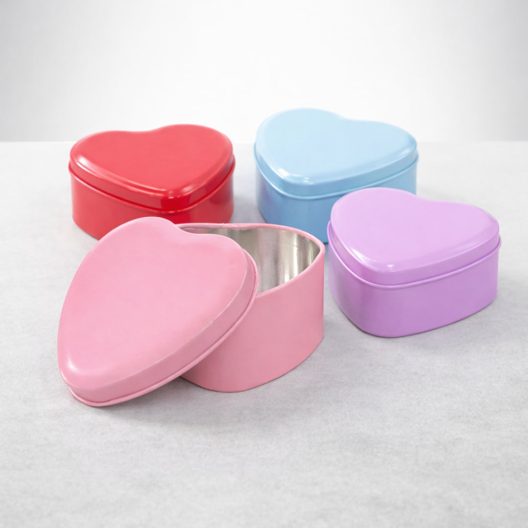 Color Plain Tin Boxes | Multiple Shape Option Available | Heart, Circle, Square Box | Empty Boxes | Chocolate and Small Gifts Box | Pack of 6