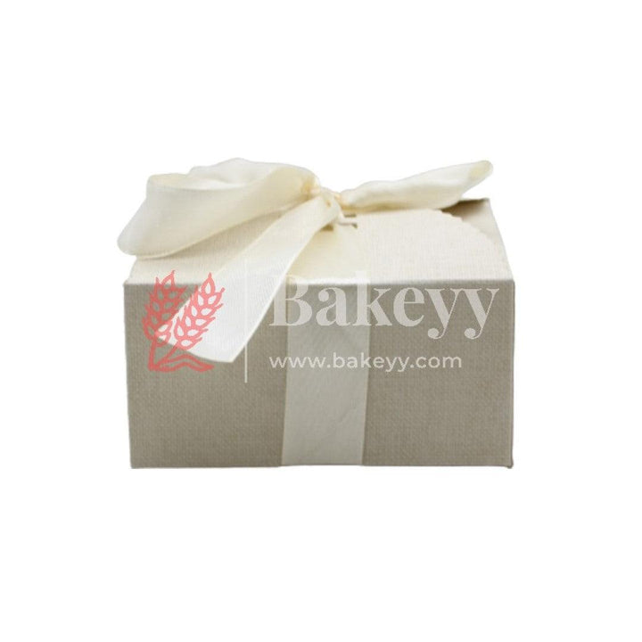 Cream White Colour Gift Box for Presents, 10 Pack Empty Kraft Gift Boxes with Ribbon For Packaging Candy, Cookie, Chocolate | Pack of 10 - Bakeyy.com