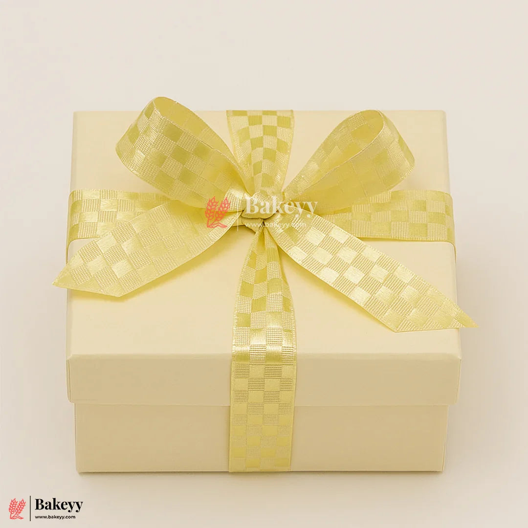 2cm | 18 Mtr Elegant Cream Colored Checkered Satin Ribbon Roll – Premium Quality for Gift Wrapping & Crafts