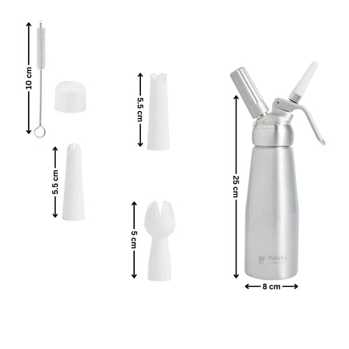 Metal Head Cream Whipper | Whipped Cream Dispenser for Desserts & Beverages | 500ml / 1000ml Capacity Available | Pack of 1 - Bakeyy.com - India - Metal Head Cream Whipper | Whipped Cream Dispenser for Desserts & Beverages | 500ml / 1000ml Capacity Available | Pack of 1 - 500 ml 2600.00