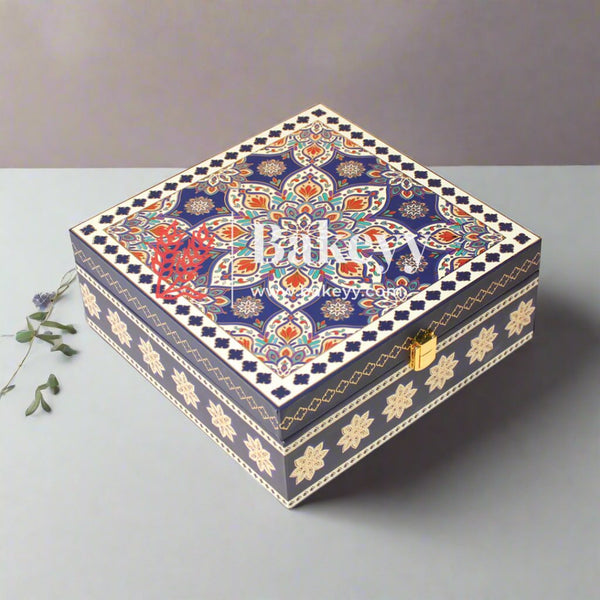 4 Jar MDF Box With Compartments | Dry Fruit Box | Return Gift Box - Bakeyy.com - India - 4 Jar MDF Box With Compartments | Dry Fruit Box | Return Gift Box - Design 1