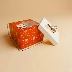 Christmas Cupcake Box with Window | Red Santa Design | Festive Cupcake Box | Pack of 25 - Bakeyy.com - India - Christmas Cupcake Box with Window | Red Santa Design | Festive Cupcake Box | Pack of 25 - 1 Cupcake / Without Handle 375.00