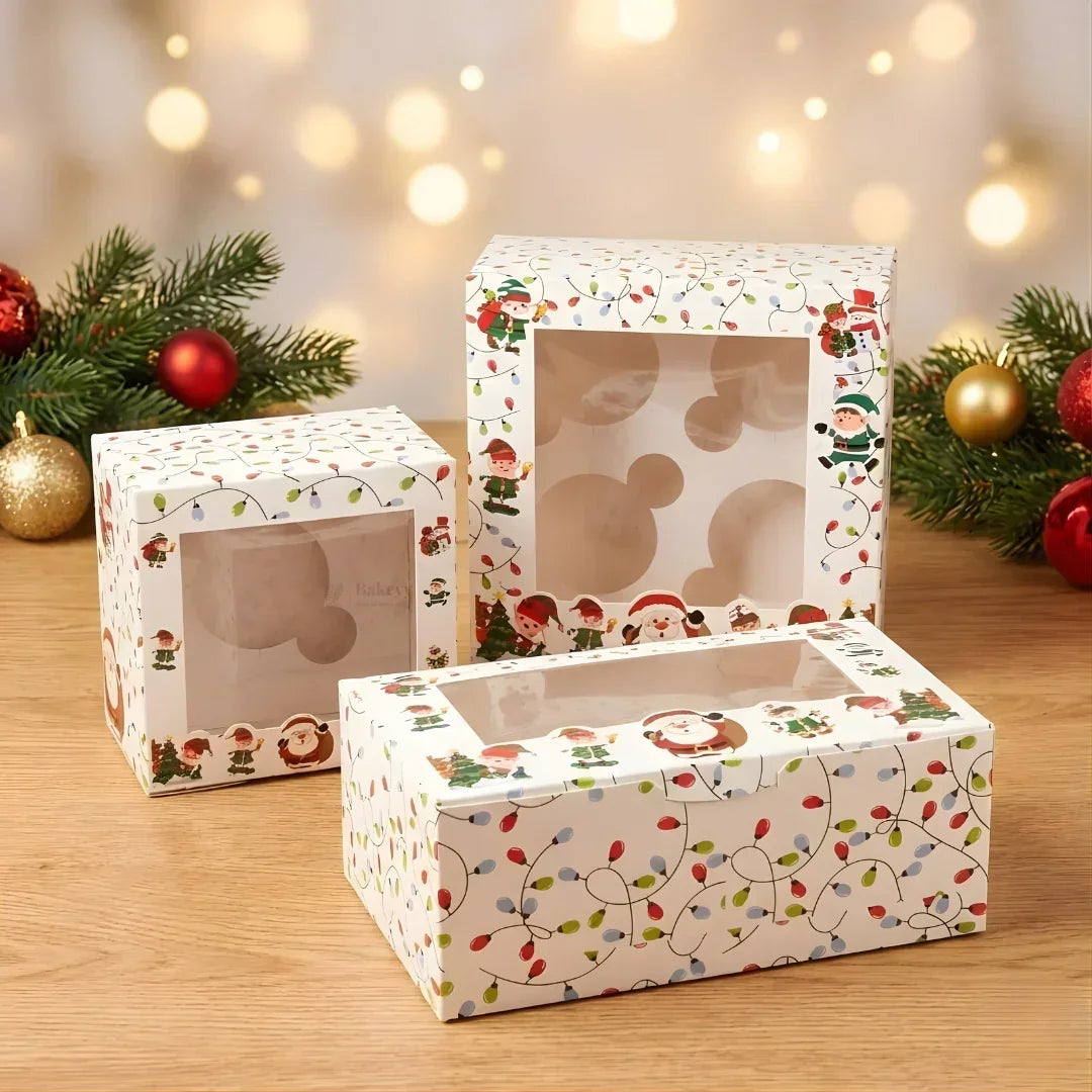 Christmas Cupcake Box with Window | White Festive Design | Festive Cupcake Box | Pack of 25 - Bakeyy.com - India - Christmas Cupcake Box with Window | White Festive Design | Festive Cupcake Box | Pack of 25 - 1 Cupcake / Without Handle 375.00