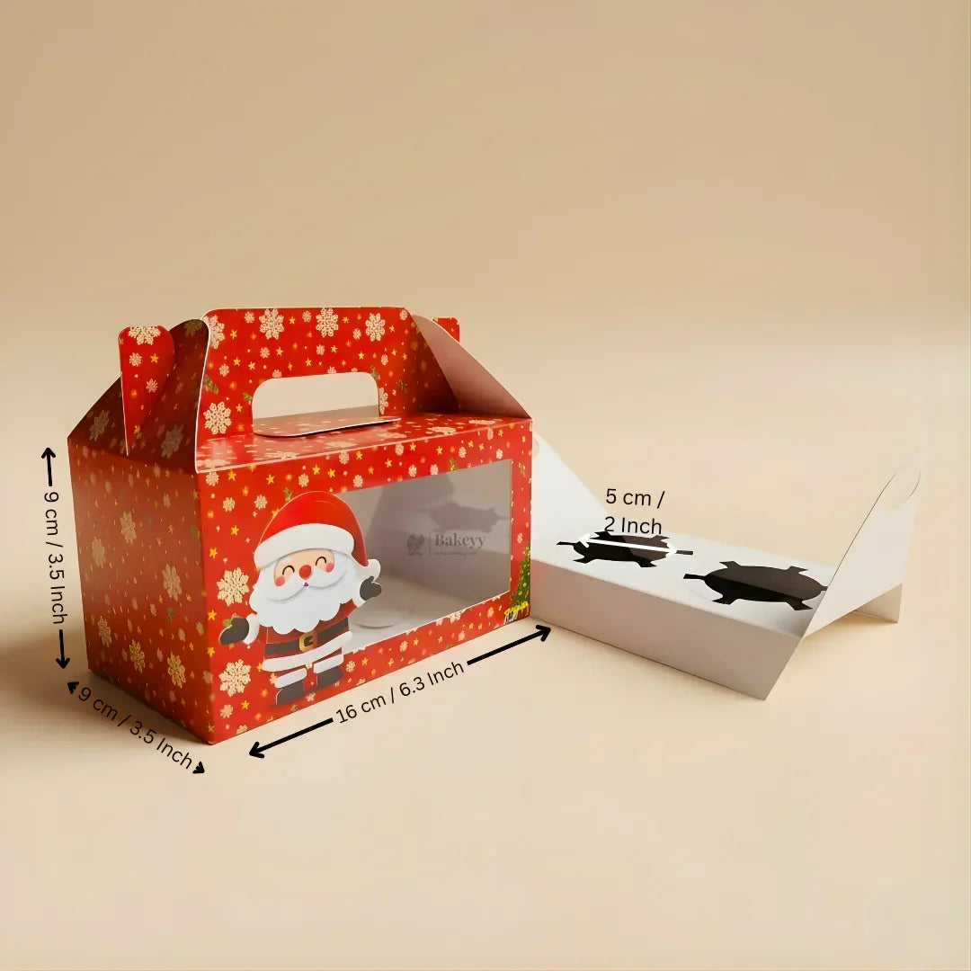 Christmas Cupcake Box with Window | Red Santa Design | Festive Cupcake Box | Pack of 25 - Bakeyy.com - India - Christmas Cupcake Box with Window | Red Santa Design | Festive Cupcake Box | Pack of 25 - 2 Cupcake / With Handle 500.00