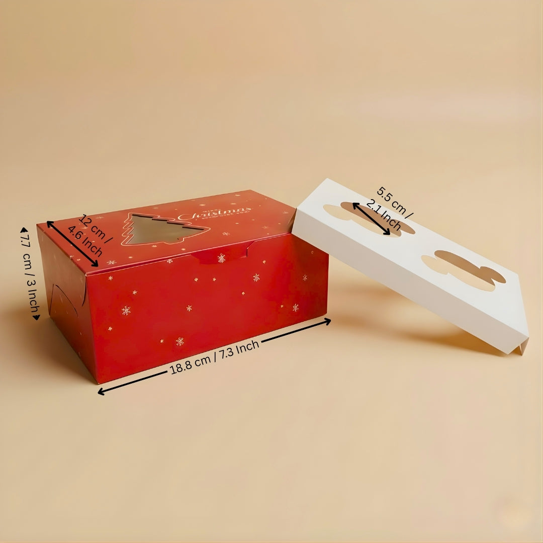 Christmas Cupcake Box with Window | Red Christmas Tree Design | Festive Cupcake Box | Pack of 25