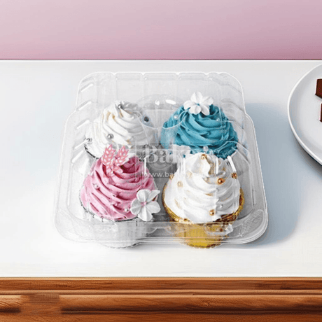 Clear Stackable 4 Cavity Cupcake Boxes | Pack of 50 - Bakeyy.com - India - Clear Stackable 4 Cavity Cupcake Boxes | Pack of 50 - Default Title