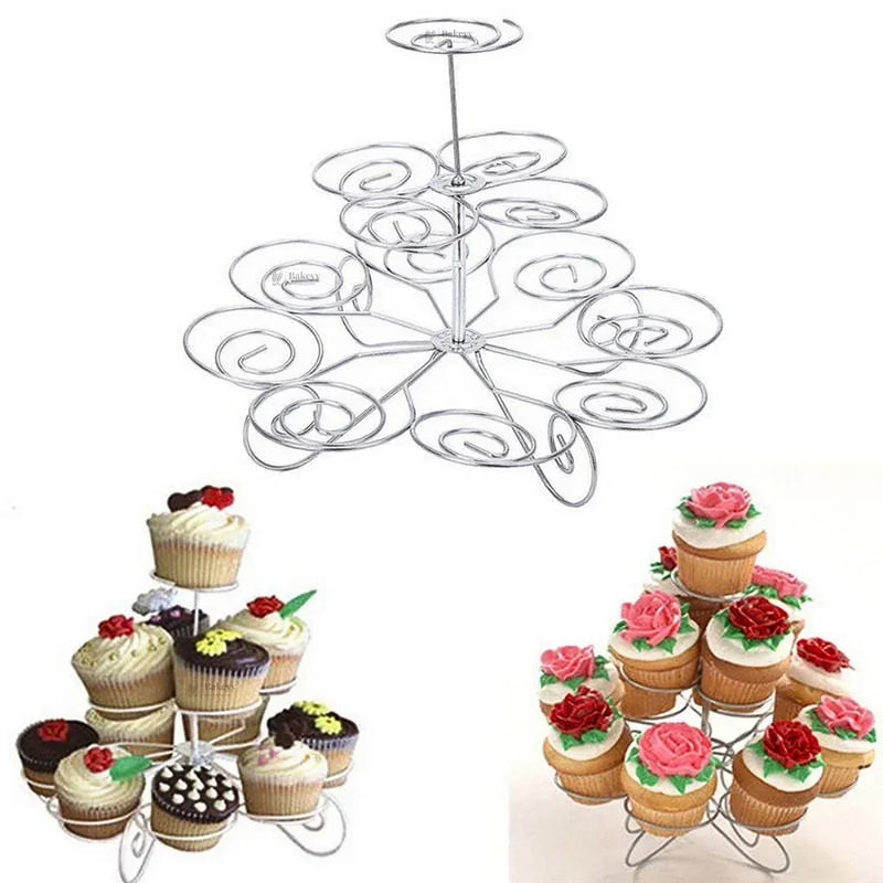 3 tier metal cupcake stand with spiral holders for 13 cupcakes
