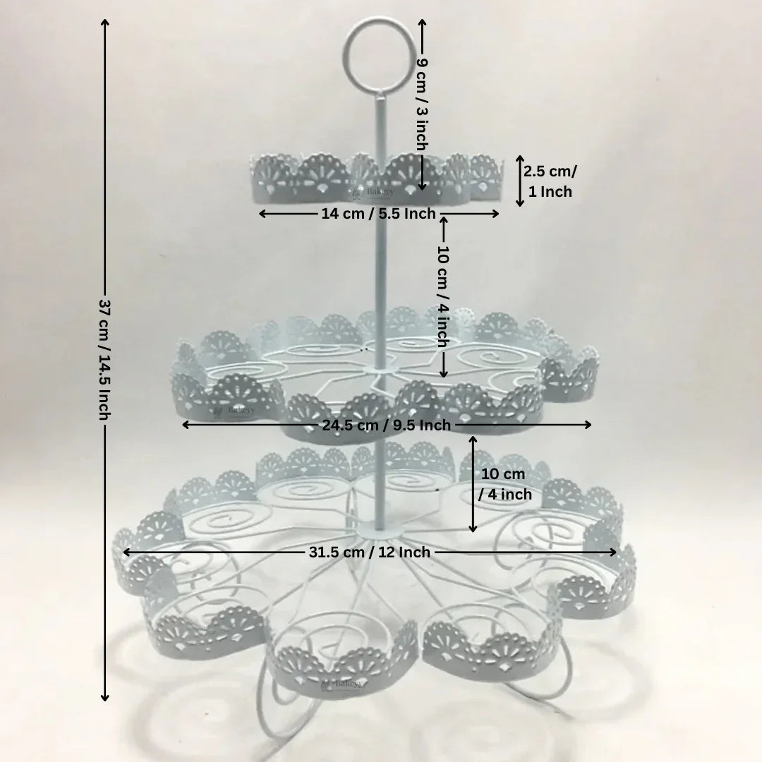 3-Tier Metal Cupcake Stand with Decorative Cutwork | Elegant Dessert & Cupcake Display Stand | Ornate Party & Bakery Stand | Pack of 1