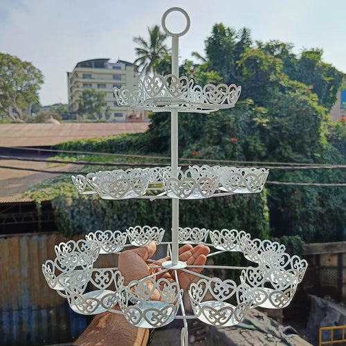 Metal Cupcake Stand with Decorative Cutwork | Elegant Dessert & Cupcake Display Stand | Multiple Design Options| Pack of 1 - Bakeyy.com - India - Metal Cupcake Stand with Decorative Cutwork | Elegant Dessert & Cupcake Display Stand | Multiple Design Options| Pack of 1 - 24 pcs 1208.00