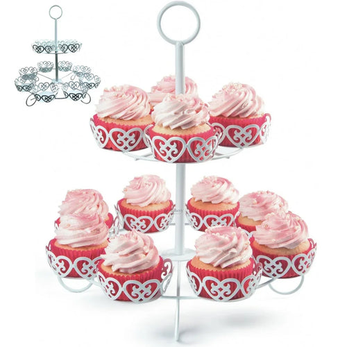 Metal Cupcake Stand with Decorative Cutwork | Elegant Dessert & Cupcake Display Stand | Multiple Design Options| Pack of 1 - Bakeyy.com - India - Metal Cupcake Stand with Decorative Cutwork | Elegant Dessert & Cupcake Display Stand | Multiple Design Options| Pack of 1 - 12 pcs 740.00