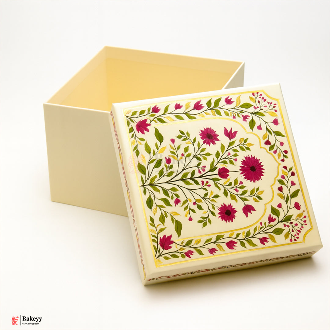 6x6x4 Inch | Small  Premium Decorative Floral Print Gift Box – Square Keepsake Storage Box with Lid | Pack Of 1