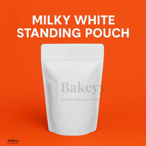 100g Milky White Pouch Without Window and No Foil| Standing Pouch | 110 GSM | Pack of 100 - Bakeyy.com - India - 100g Milky White Pouch Without Window and No Foil| Standing Pouch | 110 GSM | Pack of 100 - 10x17 cm / 100 gm