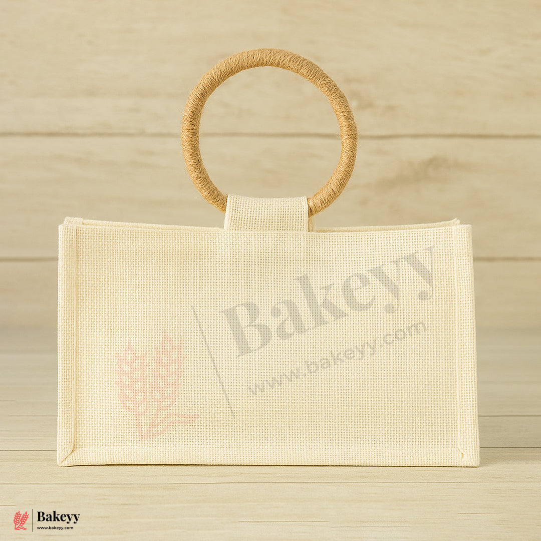 11x4x6 inch Premium Jute Gift Bag with Window & Round Handle – Elegant Bow Design – Pack Of 1