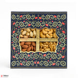 8x8x1.5 Inch | Rigid Dry Fruit Box | Elegant 4-Compartment Festive Hamper Box with Window Lid | Elegant Floral Design | Pack Of 1