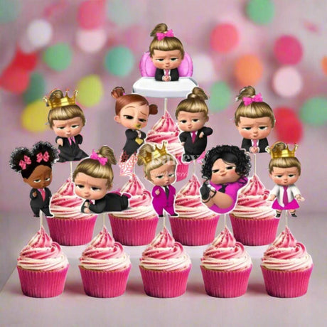 6pcs Baby Boss Girl theme Birthday Cake Topper| Cupcake Toppers| Bday Decorations Items - Bakeyy.com - India - 6pcs Baby Boss Girl theme Birthday Cake Topper| Cupcake Toppers| Bday Decorations Items - Default Title