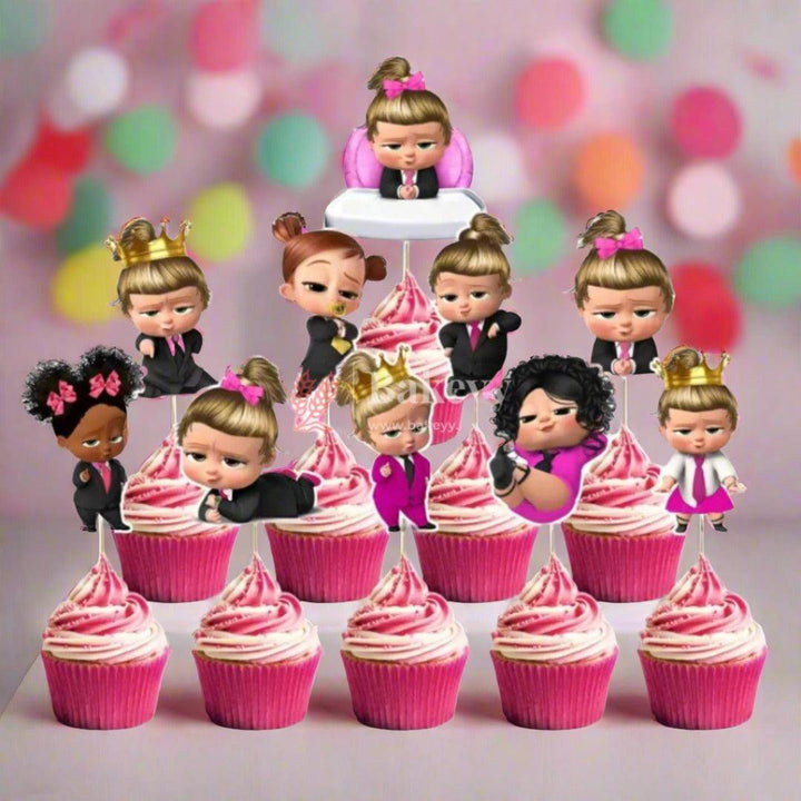 6pcs Baby Boss Girl theme Birthday Cake Topper| Cupcake Toppers| Bday Decorations Items - Bakeyy.com