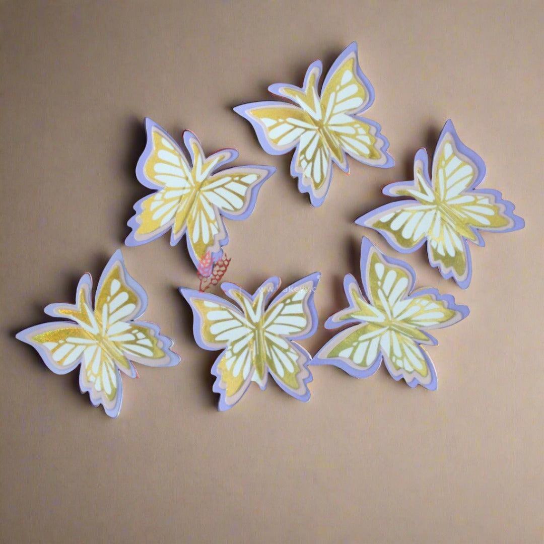 6 Pcs Enchanting Accents: Shiny Butterfly Cake Toppers | 3D Butterfly Decorations - Bakeyy.com - India - 6 Pcs Enchanting Accents: Shiny Butterfly Cake Toppers | 3D Butterfly Decorations - Design 3 - Purple